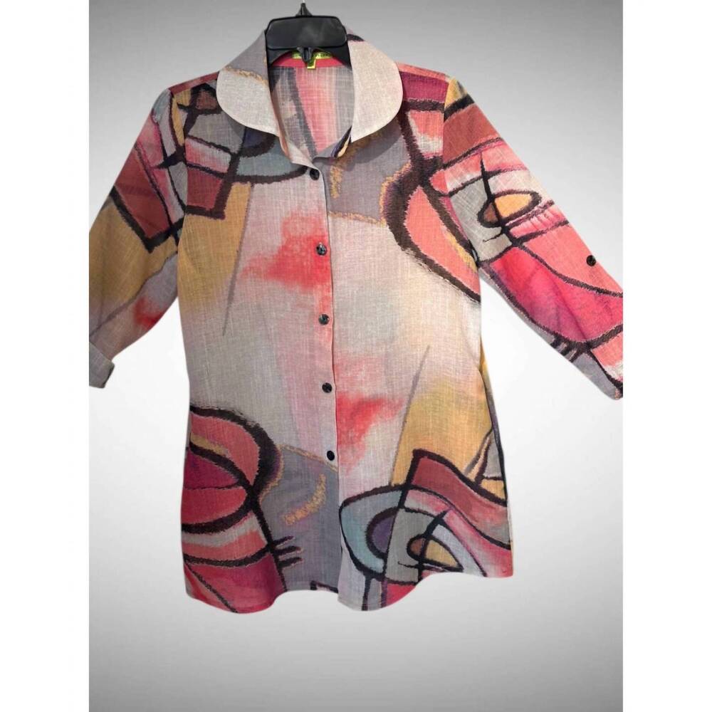 NEW TRISHA TYLER women's button down blouse in pink/gray